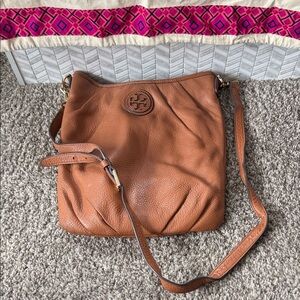 Tory Burch Tan pebbled Leather Used Crossbody Bag